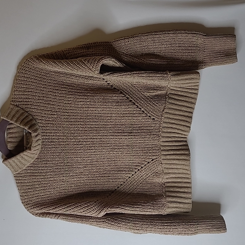 Pink Rose Cable Knit Pullover Sweater Tan Size S Gently Preloved